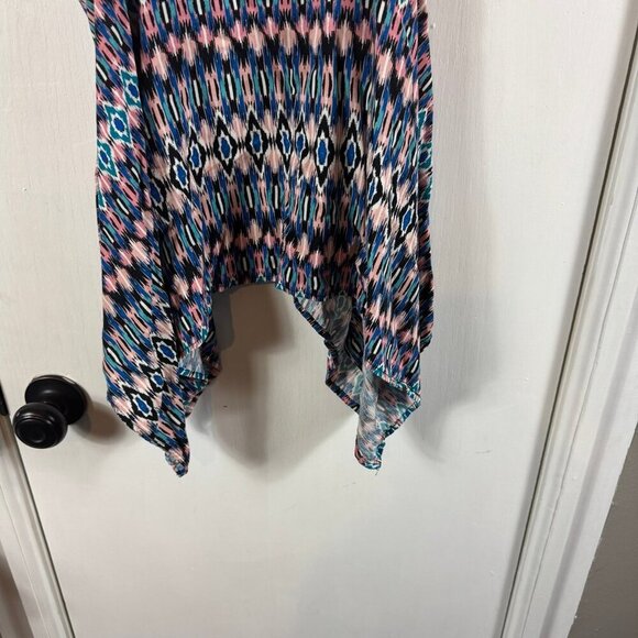 Xhilaration colorful tribal print handkerchief hem tank top.  Summer - Picture 3 of 7